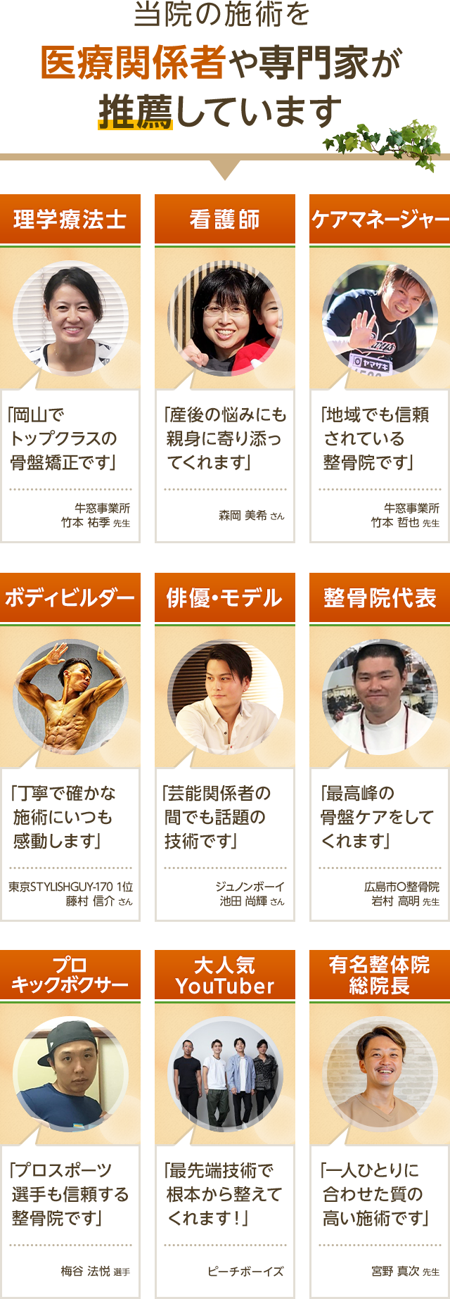 当院の施術を医療関係者や専門家が推薦しています